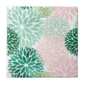 Modern Green Pink Dahlia Floral Fliese (Vorderseite)