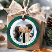 Modern Green Plaid Photo Christmas Geschenkanhänger