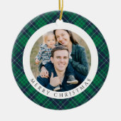 Modern Green Plaid Photo Christmas Keramik Ornament (Vorne)