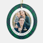 Modern Green Plaid Photo Christmas Keramik Ornament (Links)
