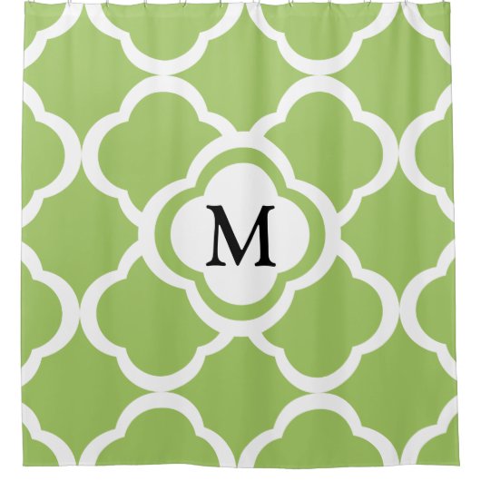 Modern Green Quatrefoil Monogramm Duschvorhang (Vorderseite)