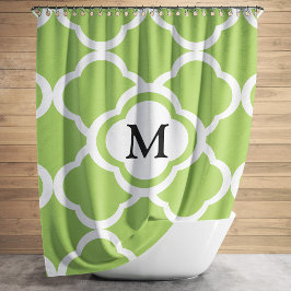 Modern Green Quatrefoil Monogramm Duschvorhang