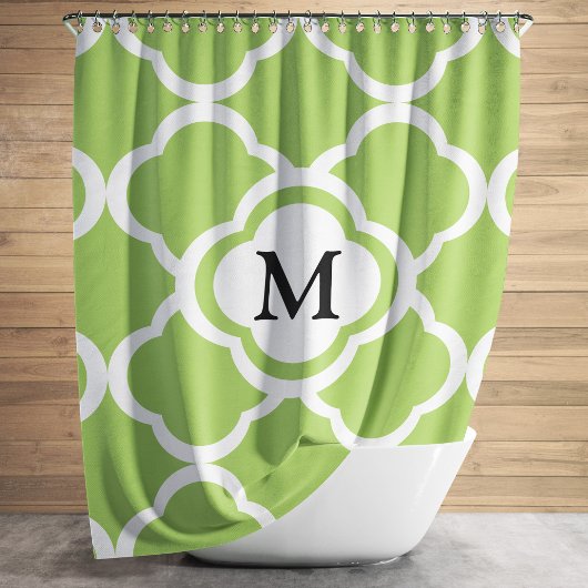 Modern Green Quatrefoil Monogramm Duschvorhang