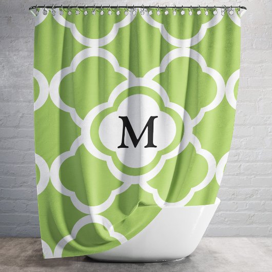 Modern Green Quatrefoil Monogramm Duschvorhang
