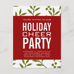 Modern Green Red Berries Typografie Holiday Party Einladung