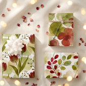 Modern Green Red Botanical Floral Watercolor Geschenkpapier Set