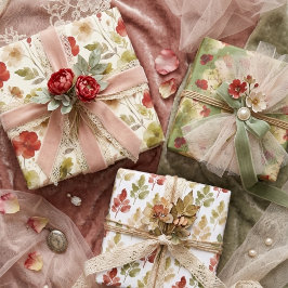 Modern Green Red Botanical Floral Watercolor TMF26 Geschenkpapier Set