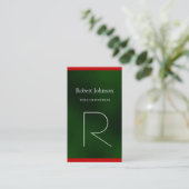 Modern Green Red Monogram Business Card Visitenkarte (Stehend Vorderseite)