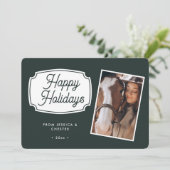Modern Green Reitpferd Foto Weihnachtskarte Feiertagskarte (Stehend Vorderseite)
