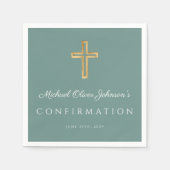Modern Green Religious Cross Boy Confirmation Serviette (Vorderseite)