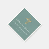 Modern Green Religious Cross Boy Confirmation Serviette (Ecke)