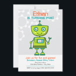 Modern Green Robot Boys Birthday Party Einladung<br><div class="desc">Grüne Robotergeburtstage-Einladungen. Die Farben sind grün,  orange,  blau und grau.</div>