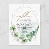 Modern green rustic greenery 18th birthday elegant postkarte (Vorderseite)