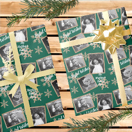 Modern Green Rustic Snowflake Muster 3 Foto Geschenkpapier
