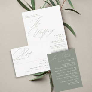 Modern Green Sage White Wedding Einladung