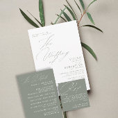 Modern Green Sage White Wedding Einladung