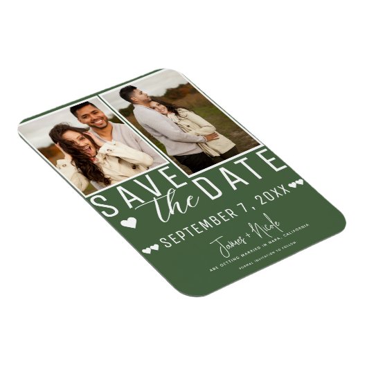 Modern Green Save the Date 2 Foto Wedding Magnet (Rechte Seite)