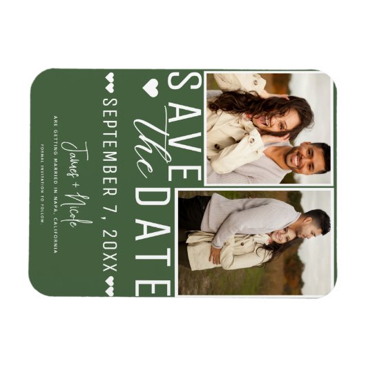 Modern Green Save the Date 2 Foto Wedding Magnet (Horizontal)