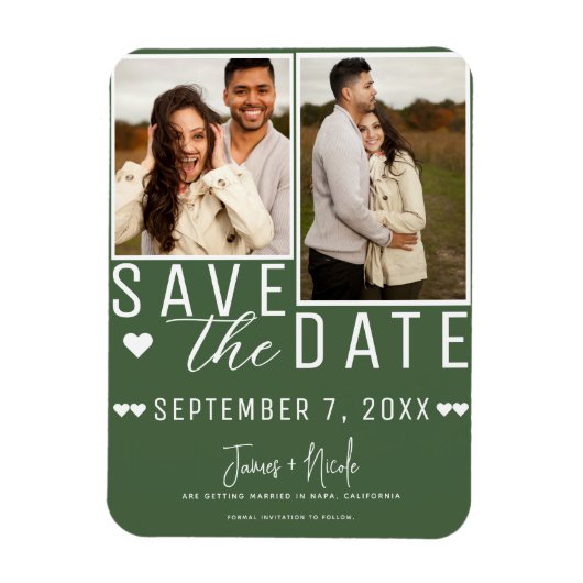 Modern Green Save the Date 2 Foto Wedding Magnet (Vertikal)