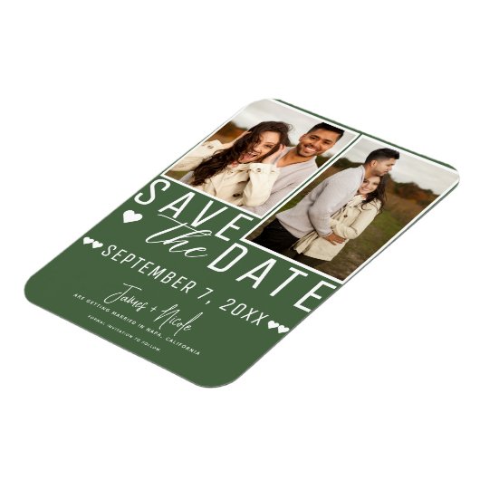Modern Green Save the Date 2 Foto Wedding Magnet (Linke Seite)
