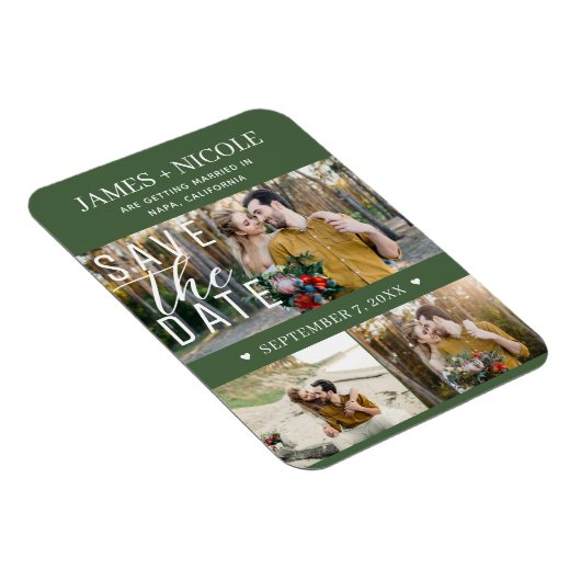 Modern Green Save the Date Wedding 3 Fotos Magnet (Rechte Seite)