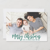 Modern Green Script Einfach 2 Foto Weihnachten (Vorderseite)