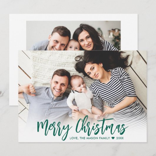 Modern Green Script Einfach 2 Foto Weihnachten (Vorne/Hinten)