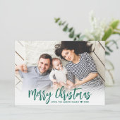 Modern Green Script Einfach 2 Foto Weihnachten (Stehend Vorderseite)