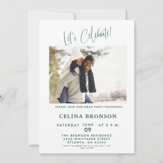 Modern Green Script Photo 2024 Minimal Grad Party Einladung (Rückseite)