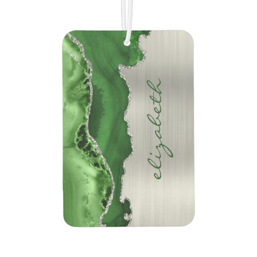 Modern Green Silver Agate Metallic Autolufterfrischer (Rückseite)
