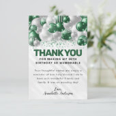 Modern Green Silver Balloon Glam Glitzer Geburtsta Dankeskarte (Stehend Vorderseite)
