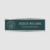 Modern Green Silver Business Logo Namensschild (Vorderseite)
