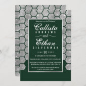 Modern Green Silver Glitzer Hexagon Geo Wedding Einladung (Vorne/Hinten)