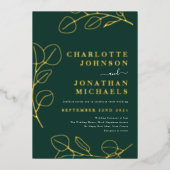 Modern Green Simple Greenery Gold Folieneinladung (Vorderseite)