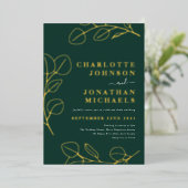 Modern Green Simple Greenery Gold Folieneinladung (Stehend vorne)