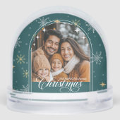 Modern Green Snowflake Christmas Photo Schneekugeln (Rückseite)