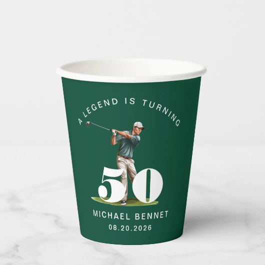 Modern Green Sport Golfer 50th Birthday Pappbecher (Vorderseite)