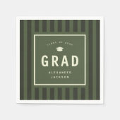 Modern Green Sporty Stripes Graduation Party Serviette (Vorderseite)