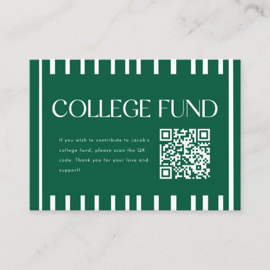 Modern Green Striped College Fund QR Code Begleitkarte (Vorderseite)