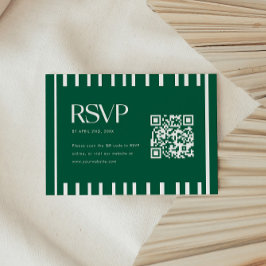 Modern Green Striped Graduation Party QR Code RSVP Karte