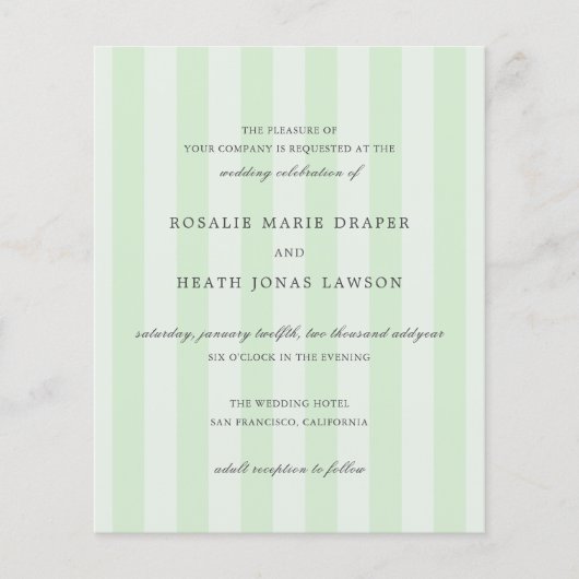 Modern Green Stripes Elegant Budget Wedding Invite Flyer (Vorne)