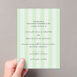 Modern Green Stripes Elegant Wedding Acryleinladungen
