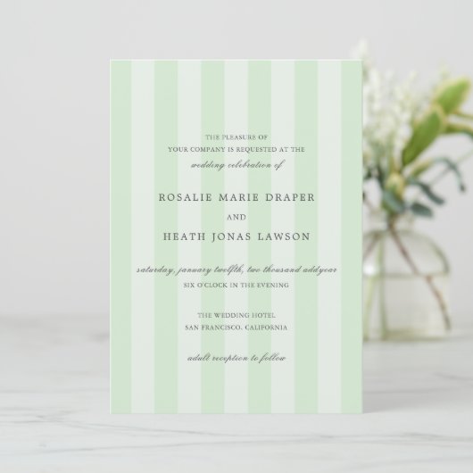 Modern Green Stripes Elegant Wedding Einladung (Stehend Vorderseite)