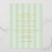 Modern Green Stripes Elegant Wedding Folieneinladung (Vorderseite)