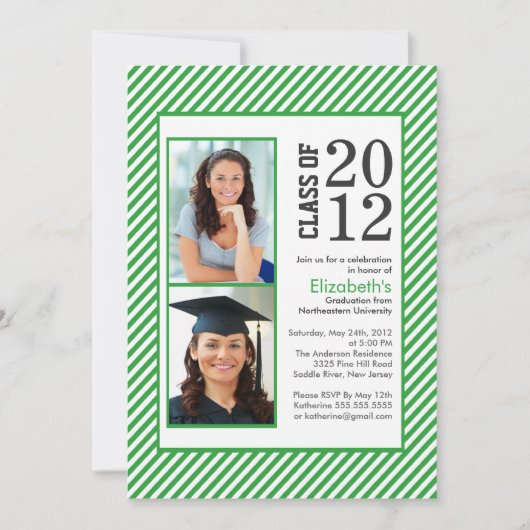 Modern Green Strips Foto Abschluss Einladung (Vorderseite)