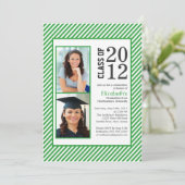Modern Green Strips Foto Abschluss Einladung (Stehend Vorderseite)