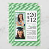 Modern Green Strips Foto Abschluss Einladung (Vorne/Hinten)