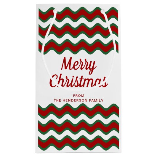 Modern Green Strips Script Weihnachten Kleine Geschenktüte (Rückseite)
