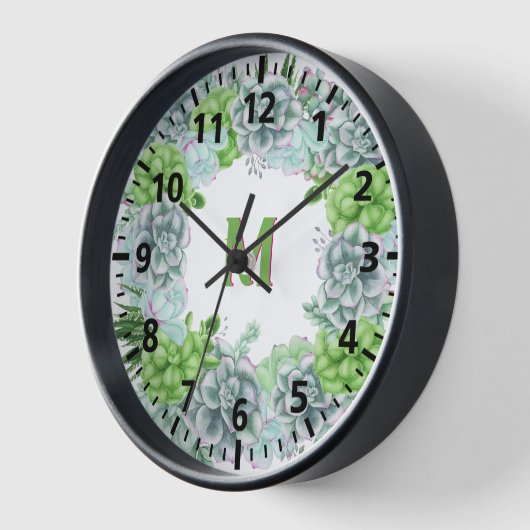 Modern Green Succulator floral monogram m Uhr (Winkel)