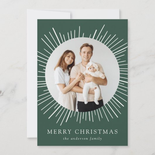 Modern Green Sunburst Frohe Weihnachten 2 Foto (Vorderseite)